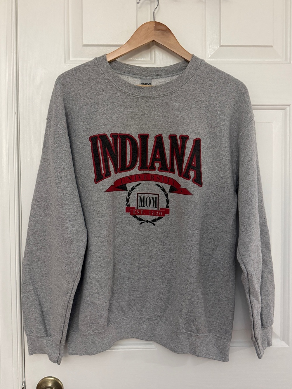 Gildan Grey Crewneck Sweatshirt with Red Indiana Graphic